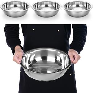 4 Pcs Stainless Steel Mixing Bowl Nesting Metal Prep Salad Bowl Extra Large Basin Salad Basin with Deeper Edge, Mirror Finish for Home Cooking or Commercial, Dishwasher Safe, Silver (13 Inch 8 Qt)