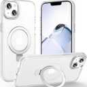 Magnetic for iPhone 14 Case with Ring Stand, [10 FT Drop Protection] [Velvety Touch] Slim Translucent Matte Back Shockproof Phone Case for iPhone 14 6.1'', Frosted White
