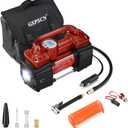 GSPSCN 6X Faster Inflation Portable Digital Car Tire Inflator with Gauge 150Psi Auto Shut-Off, Heavy Duty Double Cylinders 12V Air Compressor Pump with LED Light for Auto,Truck,Car,Bicycles,RV,SUV (Red)