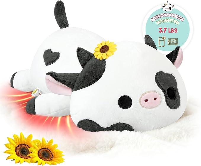 Onsoyours Original Weighted & Heatable Sunflower Cow Stuffed Animals, 3.7 lbs Microwavable Plushies for Stress Relief  20 inch Large Comfort Soft Plush Toys for Kids & Adults