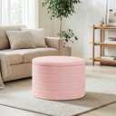 22" Round Storage Ottoman,Boucle Sherpa Ottoman with Tray, Faux Teddy Foot Rest Coffee Table for Bedroom Dorm Living Room,Pink, 22.2"D x 22.2"W x 15.8"H