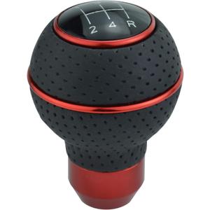 Lunsom 5 Speed Round Shift Knobs, Leather Car Gear Shifter Knob Handle Lever Head Ball Shifting Lever Head Fit for Most Manual Transmission (Black&Red)