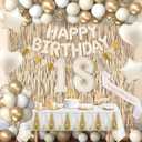18th Birthday Decorations for Girls Women, White and Gold 18 Boho Birthday Party Supplies Includes Number Balloons, Banner, Fringe Curtain, Cake Topper