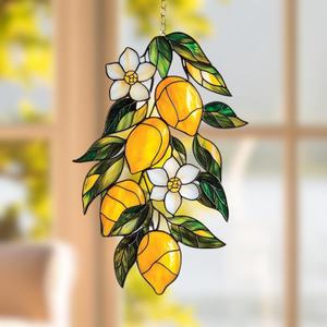 Lemon Branch Acrylic Suncatcher Stained Glass Effect Window Car Hanging Christmas Ornament Indoor Outdoor Decor Garden Sun Catcher Panel Gifts for Fruit Lover for Women Mom Grandma (6", As-scc01-j102240-q)