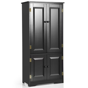 Accent Floor Storage Cabinet W/ Adjustable Shelves Antique 2-Door Black