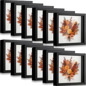 Tuanse 12 Pieces, Shadow Box Picture Frame Square Shadow Boxes Display Cases for Graduation Sports Memorabilia Wedding Memories Crafts Pins Awards Medals Tickets and Photos,Black,8 x 8 Inch