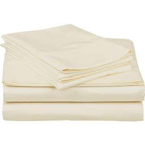 Clarence linen 100% Egyptian Cotton 500 Thread Count 4 Piece Sheet Set 15 Inch Deep Pocket - Ivory, Queen