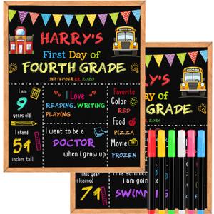First Day of School Sign Board with 6 Liquid Chalk Markers, Double-Sided