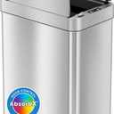 iTouchless 13 Gallon Wings-Open Kitchen Trash Can with Lid and Odor Filter, Stainless Steel, Dog Proof Automatic TrashCan Garbage Bin for Home Office Work Bedroom Living Room Garage Slim Wastebasket
