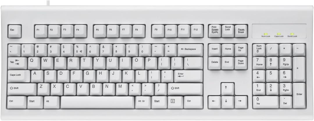 Perixx PERIBOARD-106 US W, Performance wired keyboard - 20 Million Key Press Life - Full Size 17.9"x6.6"x1.7" - White
