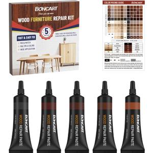 Wood Furniture Repair Kit, Wood Touch up Fillers, Repair Scratches, Cracks, Paint Chips, and Nail Holes on Furniture, Floors, Doors, Cabinets, and Tables (5 Dark Colors)