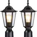 Outdoor Post Lights 2 Pack, Black Lamp Post Light Fixture, Waterproof Pillar Lights Outdoor Column Lights, Outdoor Pole Light with Clear Glass, Outside Lamp Post for Garden Yard, Not Included Base
