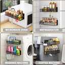 Magnetic Spice Rack for Refrigerator, 2 Pack Magnetic Shelf, Fridge Magnet Organizer with Moveable 4 Hooks, Magnetic Fridge Shelf for Kitchen Organization and Storage (2 Pack)