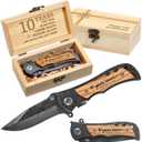 10 Years Anniversary Keepsake Gifts for Him Engraved Pocket Knife with Gift Box Happy Tin Anniversary Customized Wedding Birthday Father's Day Gifts for Men Husband