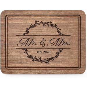 Craftique Wedding Gifts for Couples 2026, Bridal Shower Gifts- Walnut Wood Cutting Board Engraved with Mr. and Mrs. EST. 2026- Mr and Mrs/Wedding/Engagement Gift for Newlyweds Bride and Groom