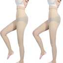 2-Pack Slightly Transparent Tights for girls & women, High Elasticity Sheen Pantyhose, For Work Dance Casual. (Beige, M)