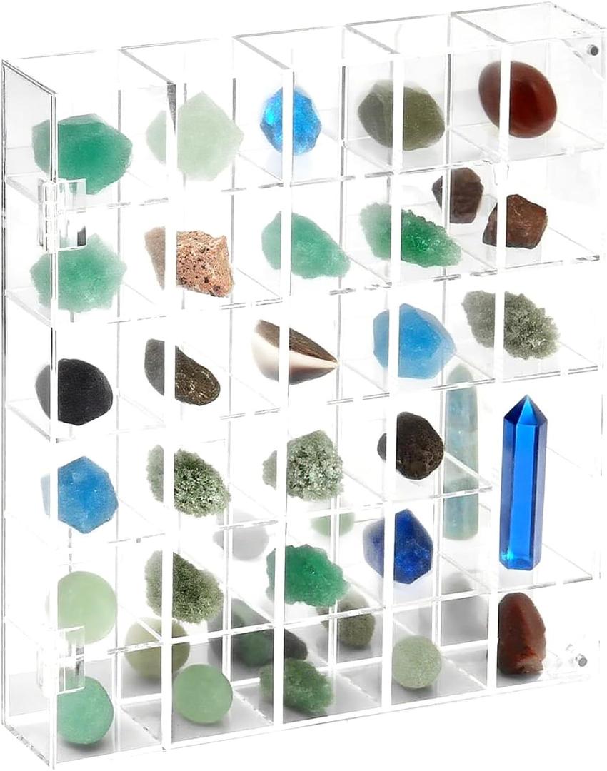 Rock Display Case - Clear Acrylic Collection Box for Rock Collection Display | Crystal Display Shelf with Adjustable Shelves, Perfect Rock Display Stand for Minerals and Gemstones