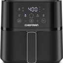 Chefman Air Fryer 4 QT Compact Airfryer for Quick & Easy Meals in Minutes, Features Hi-Fry Technology for Extra Crisp, Touchscreen Controls with 4 Presets, Nonstick & Dishwasher Safe Basket - Black, 4 Quart Without Easy View Window