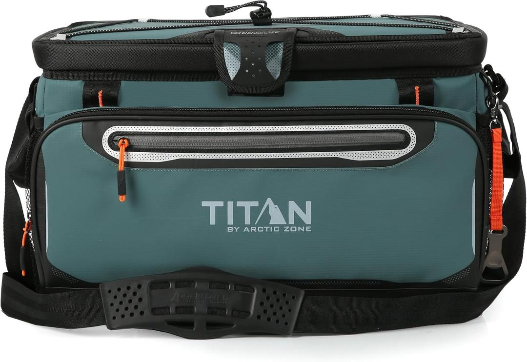 Titan by Arctic Zone Zipperless Soft Sided Cooler with HardBody Liner and SmartShelf, Insulated Bag with Shoulder Strap and Bottle Opener for Beach, Picnic, and Travel, 48 Can Capacity, Jungle Hunt