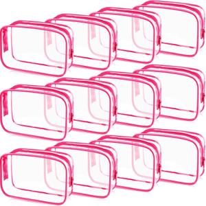 Weewooday 12 Pieces Clear Makeup Bags Cosmetic Storage Bags PVC Zipper Pouches Travel Waterproof Makeup Plastic Case for Women Organizing Toiletries Traveling Bathroom (Medium, Rose Red)