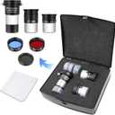 Astromania Telescope Eyepiece Set Accessory Kit for Astronomy Enthusiast Beginner, FMC 6mm Plossl 15mm Kellner Eyepiece Barlow Lens 2X with T Thread, Moon Filter 25&80A Color Filter&Sturdy Carry Case