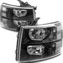ISHARINGAUTOPARTS Headlight Assembly Compatible with 2007 2008 2009 2010 2011 2012 2013 Chevy Silverado 1500/2007-2014 Silverado 2500HD 3500HD Replacement Headlamp Black Housing Clear Reflector