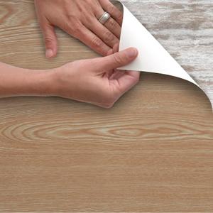 2 x Magic Cover Self-Adhesive Vinyl Shelf and Drawer Liner featuring a decorative wood-grain pattern, measuring 18 inches by 16 feet (24 square feet)