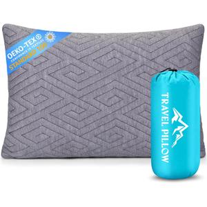 Travel Pillow for Sleeping Camping, Memory Foam Small Pillow with Breathable Cover for Backpacking, Airplane, Car (17.5 x 12 Inch)