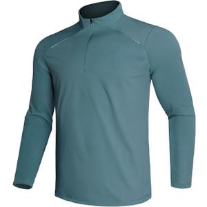 GEMYSE Men's Quarter Zip Pullover Long Sleeve Running Shirt 1/4 Zip Quick Dry Athletic Workout Shirts (Green, XXL)