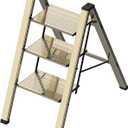3 Step Lightweight Folding Ladder for Home, 330lbs Aluminum Step Ladder Anti-Slip for Kitchen, Step Stool Foldable Adults for Closet, 330lbs - Champagne Gold