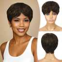 RUWISS Pixie Cut Wig Human Hair Wigs Human Hair Wig with Bangs Natural Short Black Wig Layered Wavy Different Style Short Wigs for Black Women (F2/30#)