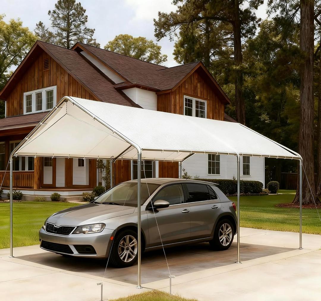 10'x20' Carport Heavy Duty Galvanized Car Canopy with Included Anchor Kit, 3 Reinforced Steel Cables, Light Gray