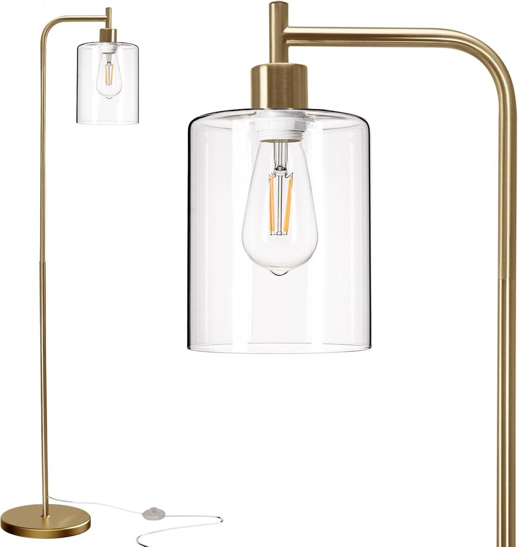 addlon Floor Lamps for Living Room Bright Lighting with Glass lampshade, Modern Bright Floor Lamp with LED Bulbs Industrial Standing lamp for beroom, Tall Pole Lamps Office - Brass Gold (Bronze) For parts or repair only