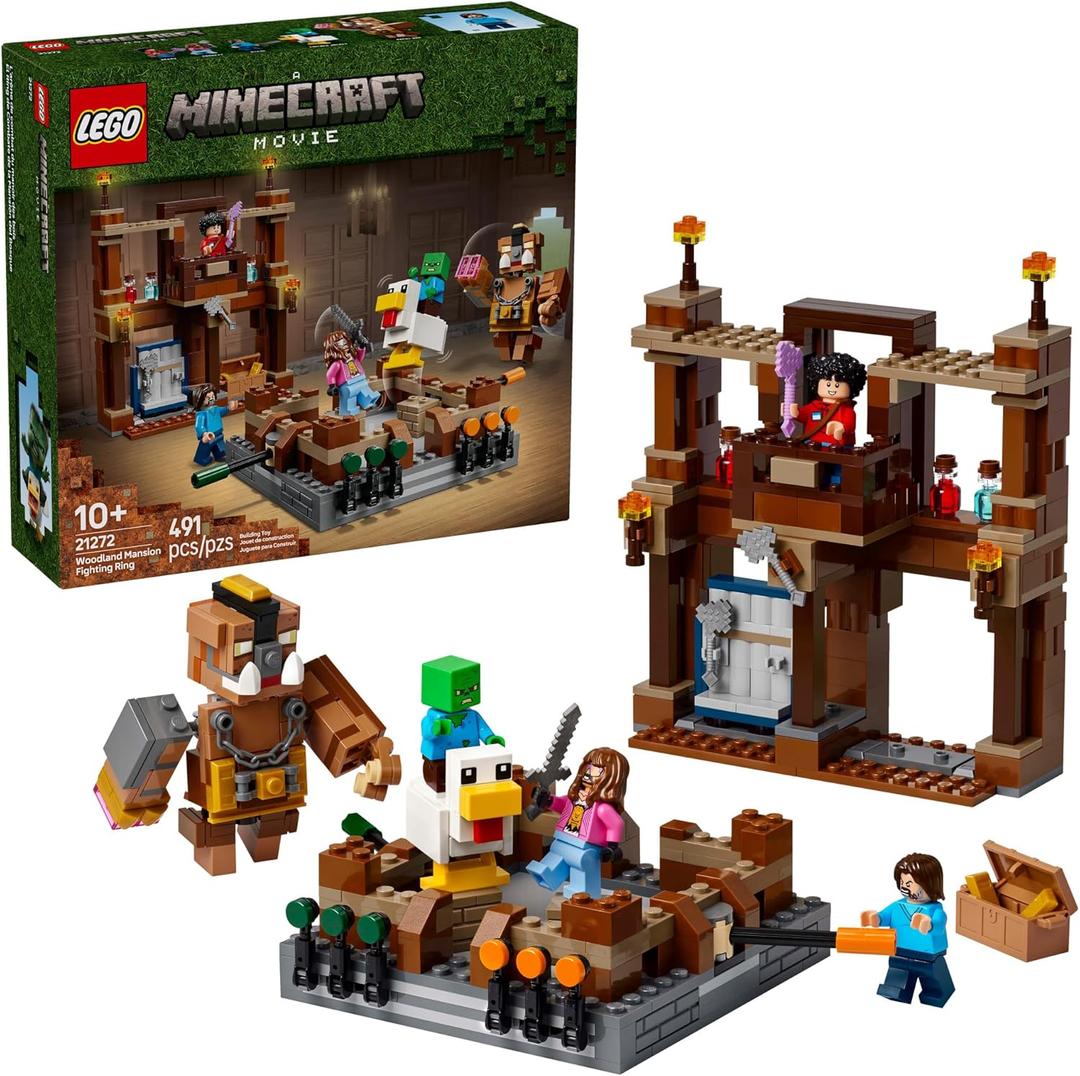 LEGO Minecraft Woodland Mansion Fighting Ring - Building Toy for Kids Age 10+ - Includes Steve, Garrett, & Henry Minecraft Figures, Plus a Chicken Jockey & More - Birthday Gift Idea for Fans - 21272