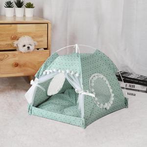 Cat Bed Tents Dog House Indoor Outdoor Lace Mesh Breathable Windows Door Curtains Removable Portable Nest Teepe House (Large)