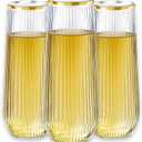48 Pack Stemless Plastic Champagne Flutes Disposable 9 Oz Clear Plastic stripe Champagne Glasses Mimosa Glasses with Gold Rim Unbreakable for Party Wedding Birthday (Heavy Duty)