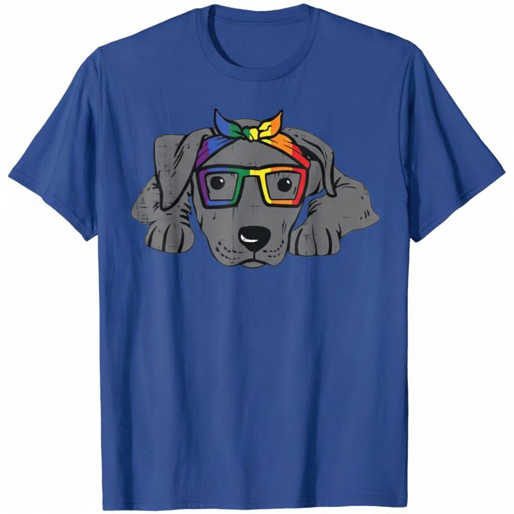 Pitbull Dog Bandana LGBTQ Rainbow Flag Gay Pride Ally Lover T-Shirt for Men Women Blue XS