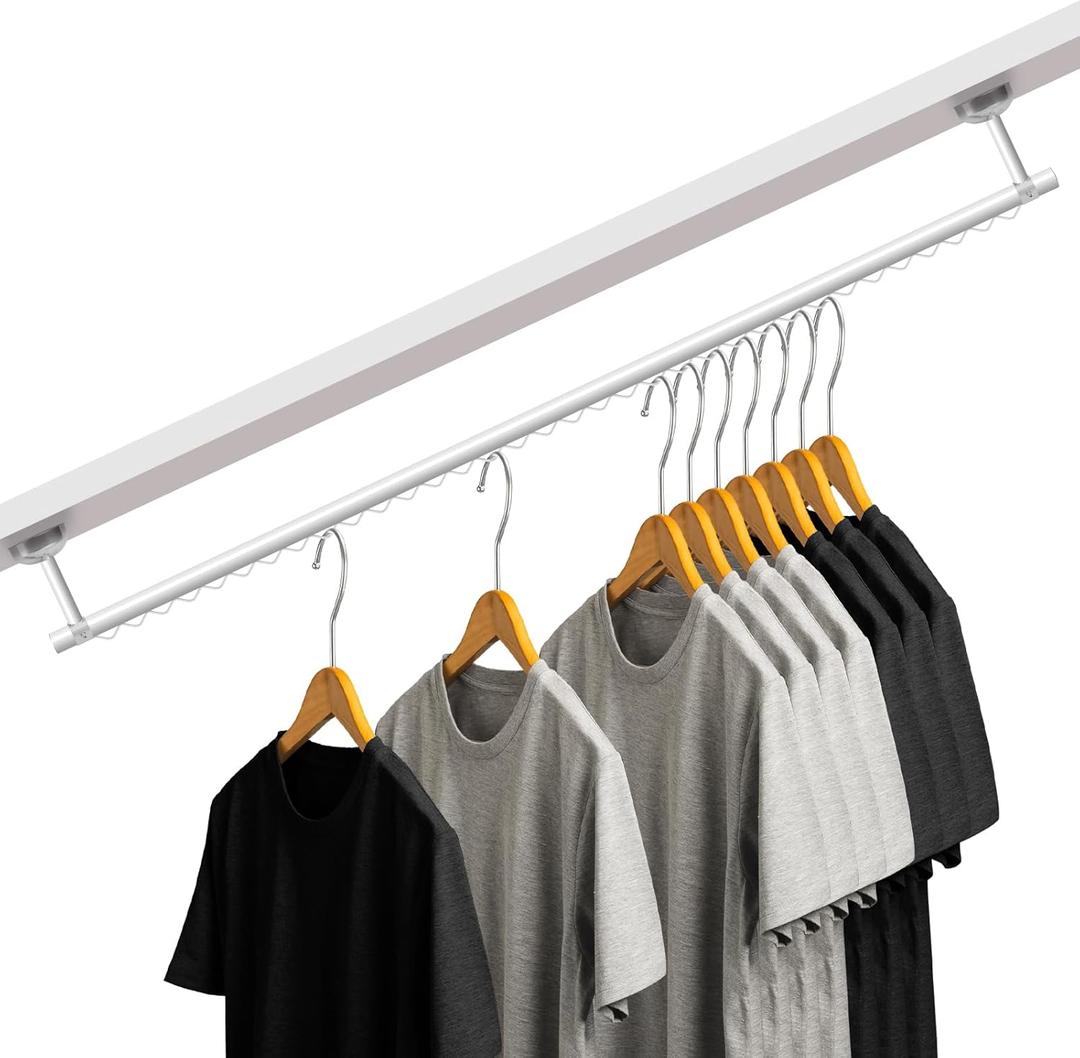 Closet Rail Hanging Closet Rod, 41" Any Angle Clothes Hanging Rail Under Stairs Storage Sloped Ceiling Mount Clothes Rod for Under Stairs Attic Bedroom Wall Mount(White)