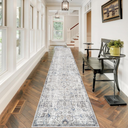 Hallway Washable Runner Rug - 2'6x12 Kitchen Runner Rugs with Non Slip Backing Indoor Farmhouse Carpets for Living Room Bedroom Vintage Mat Floor Decoration Carpet 2'6''x12' Grey Brown/Blue