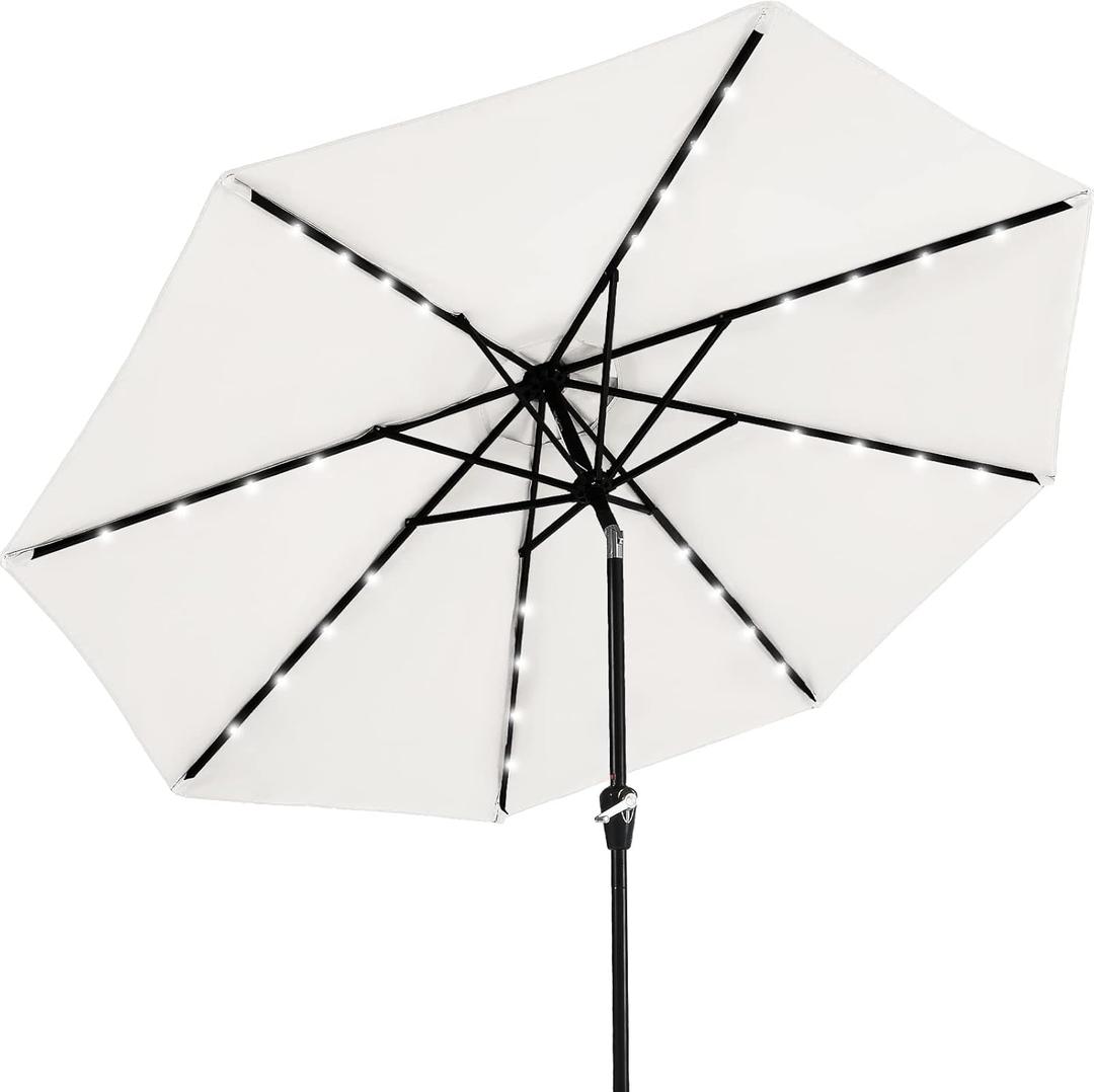 MASTERCANOPY Patio Umbrella with 32 Solar LED Lights -8 Ribs (9ft,Light Beige)