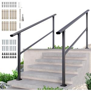 DIYHD 6 Step Handrail for Outdoor,Powder Coated Iron Stair Railing,Black Hand Rails for Indoor, Porch,Deck,2 Pack