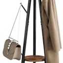 HOMEFORT Coat Rack, Coat Hanger Stand with 2 Shelves, Freestanding Hall Tree, Metal Hat Hanger with 12 Hooks for Clothes Hats and Scarves, Black and Rustic Brown,15.7" Wx15.7 Dx72.8H
