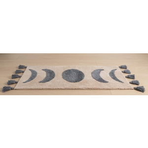 LABEND HOME Moon Phase Boho Bathroom Runner - Soft Washable Bath Mat with Tassels - Non-Slip Microfiber -Gray Beige - 20x58 in (20x50 Without Tassels)
