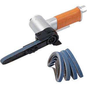 Air Belt Sander 3/8" x 13" Belt Size Pneumatic Tool with 12pc Belts (#40, #60, #80 & #120), Good for Deburring, Sanding and Finishing (3/8" x 13" Sander)