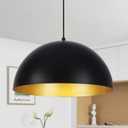 Large Dome Pendant Light, 17.7 inch Vintage Farmhouse Chandelier, Black and Gold Pendant Light Fixture for Kitchen Island Dining Room Bedroom Hallway Foyer