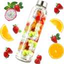 Ryaco Borosilicate Glass Water Bottle 33oz/1L/1000ml BPA-Free Leak Proof Ideal for School Home Office Travel Sport Yoga Gym Hot Cold Drinks with Portable Neoprene Carrying Sleeve and Sponge Brush (Only Case)