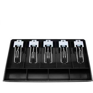 Cash Register Drawer Insert Tray 5 Bill/4 Coin Compartments with Metal Clip for Money Storage, Black