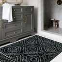 Wonnitar Moroccan 3x5 Rug, Black Washable Small Rug for Bedroom, Non-Slip Geometric Tribal Entry Throw Mat, Boho Farmhouse Rustic Soft Low Pile Area Rug for Bathroom Dining Guest Room (Black,3'x5')
