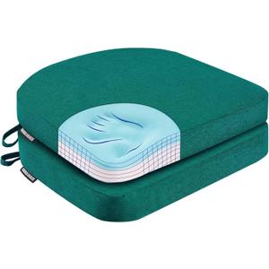 Chair Pads for Dining Chairs, Chair Cushions 2 Piece, 17"x 16"x 2.5" Memory Foam Seat Cushions with Ties and Removable Cover (Green)