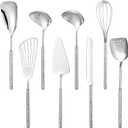 304 Stainless Steel Cooking Utensils Set, 8PCS Kitchen Utensils Set, Luxury Kitchen Utensils, Deep Ladle, Skimmer, Slotted Spatula, Fish Spatula, Serving Spoon, Whisk, Bread Knife, Cake Server